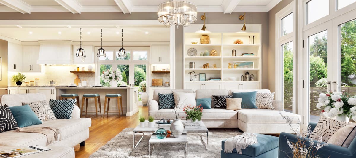 kitchen and living room